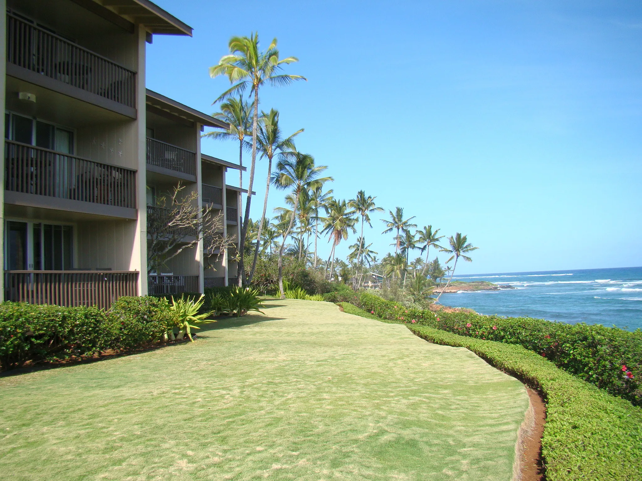 Building and oceanside lawn