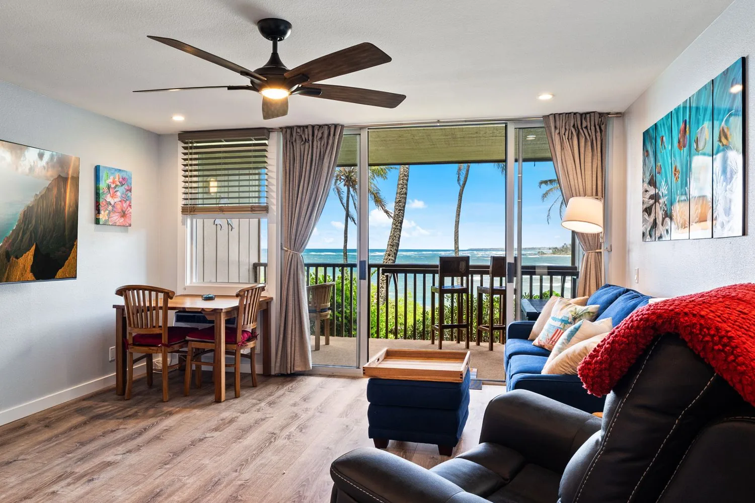 Living and dining area with ocean view